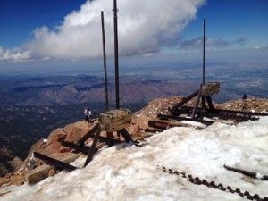 The end of the line - literally. The tall poles show visitors where the edge is in deep snow. See those tiny people? They're standing at the lip of "The Bottomless Pit."