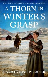 ALT="woman standing in snowy pasture and man on horse"