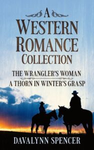 ALT="A cowboy and a woman sitting on horses at sunset"